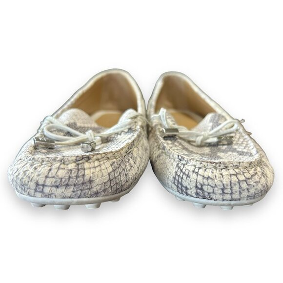 Michael Kors White Gray Snake Print Leather Loafers slip on bow - Picture 3 of 9